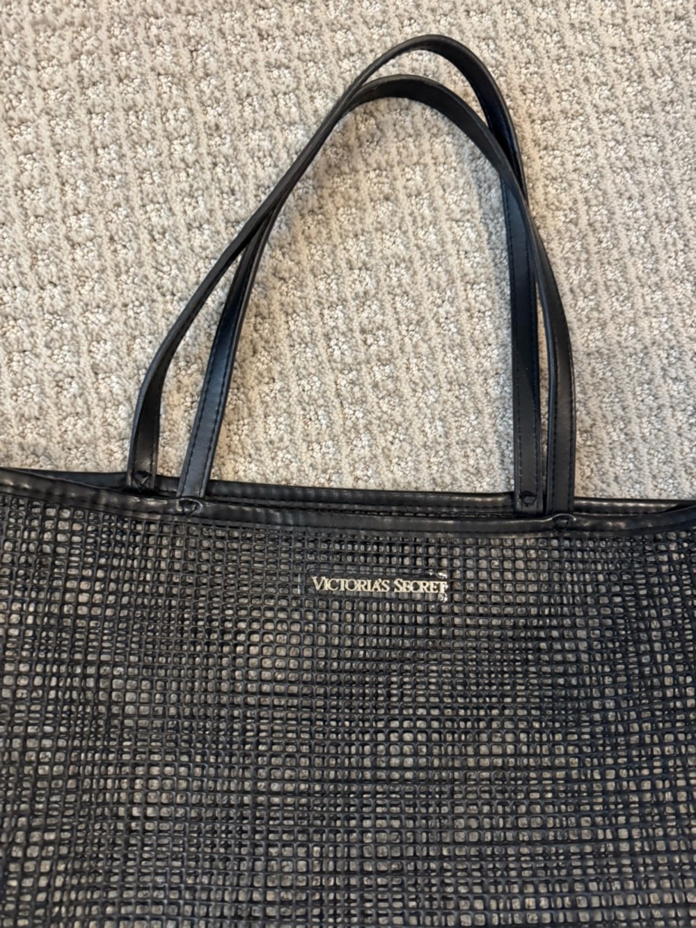 Victoria's Secret Black Mesh Tote with Dual Handles - Picture 2 of 3